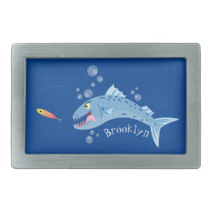 Barracuda fish hungry fishing cartoon illustration belt buckle
