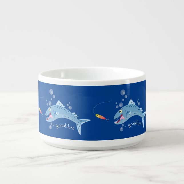 Barracuda fish hungry fishing cartoon illustration bowl (Center)