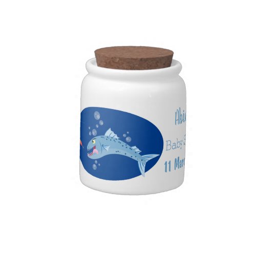 Barracuda fish hungry fishing cartoon illustration candy jar