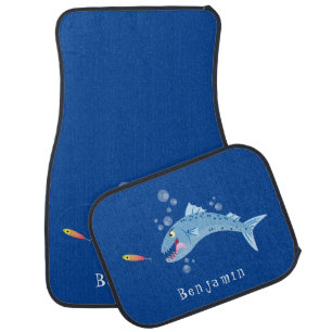 Barracuda fish hungry fishing cartoon illustration car floor mat