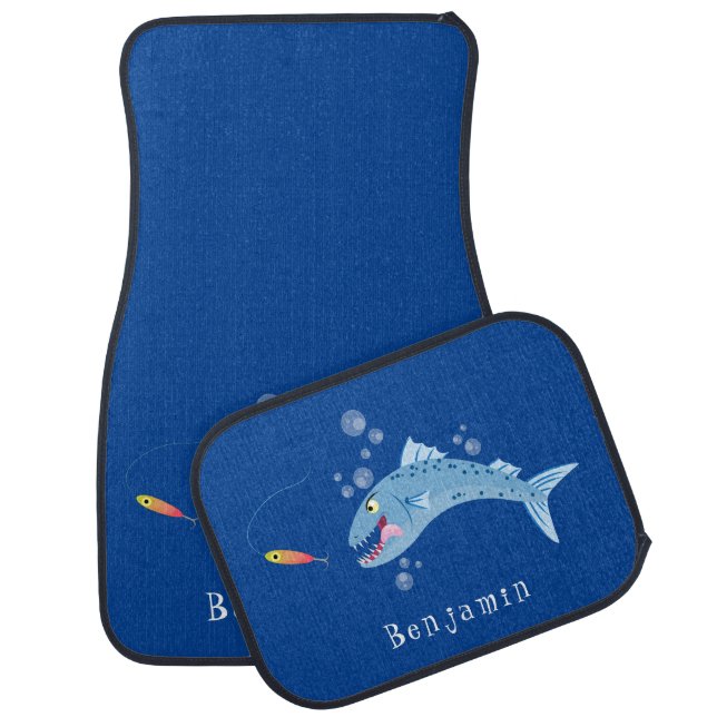 Barracuda fish hungry fishing cartoon illustration car floor mat (Set)