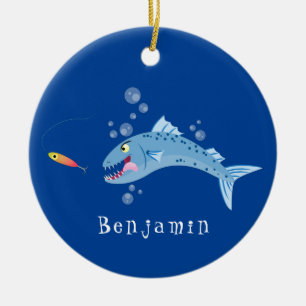 Barracuda fish hungry fishing cartoon illustration ceramic ornament