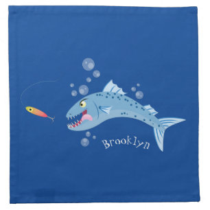 Barracuda fish hungry fishing cartoon illustration cloth napkin