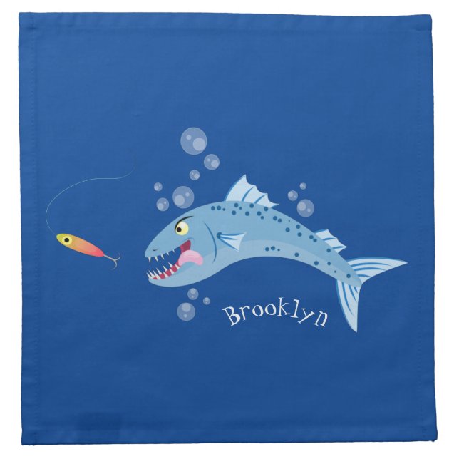 Barracuda fish hungry fishing cartoon illustration cloth napkin (Front)