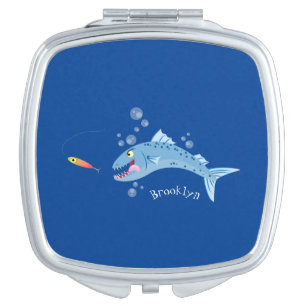 Barracuda fish hungry fishing cartoon illustration compact mirror