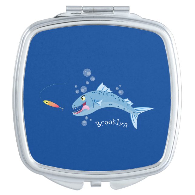 Barracuda fish hungry fishing cartoon illustration compact mirror (Front)