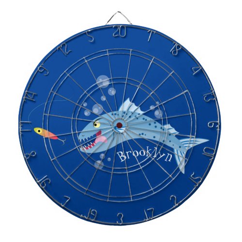 Barracuda fish hungry fishing cartoon illustration dart board