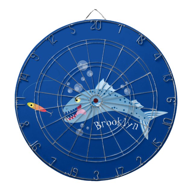 Barracuda fish hungry fishing cartoon illustration dart board (Front)