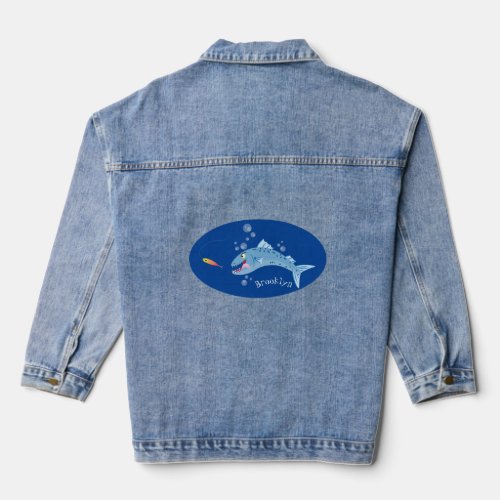 Barracuda fish hungry fishing cartoon illustration denim jacket