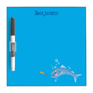 Barracuda fish hungry fishing cartoon illustration dry erase board
