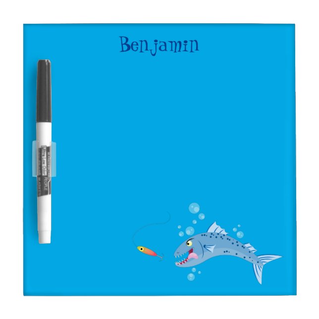 Barracuda fish hungry fishing cartoon illustration dry erase board (Front)