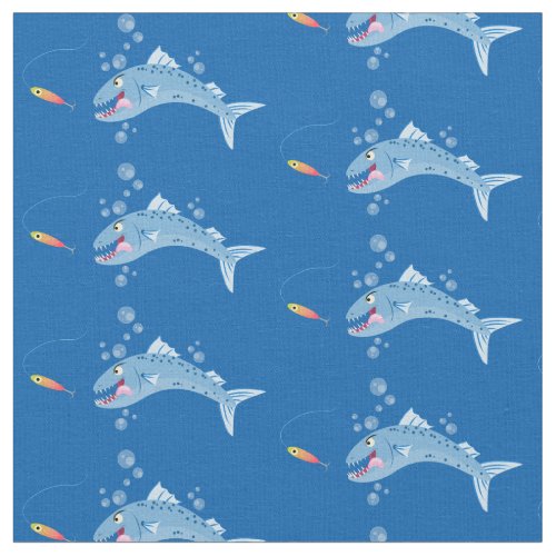 Barracuda fish hungry fishing cartoon illustration fabric