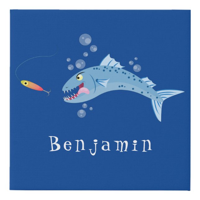 Barracuda fish hungry fishing cartoon illustration faux canvas print (Front)