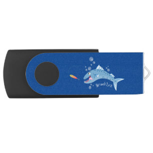 Barracuda fish hungry fishing cartoon illustration flash drive