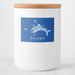 Barracuda fish hungry fishing cartoon illustration food label