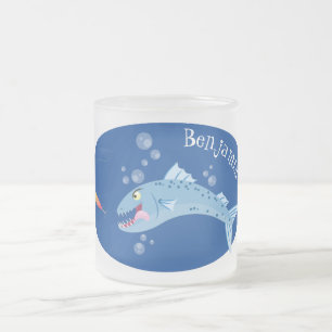 Barracuda fish hungry fishing cartoon illustration frosted glass coffee mug