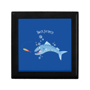 Barracuda fish hungry fishing cartoon illustration gift box