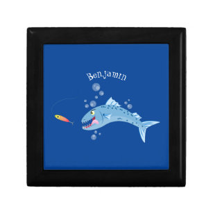 Barracuda fish hungry fishing cartoon illustration gift box
