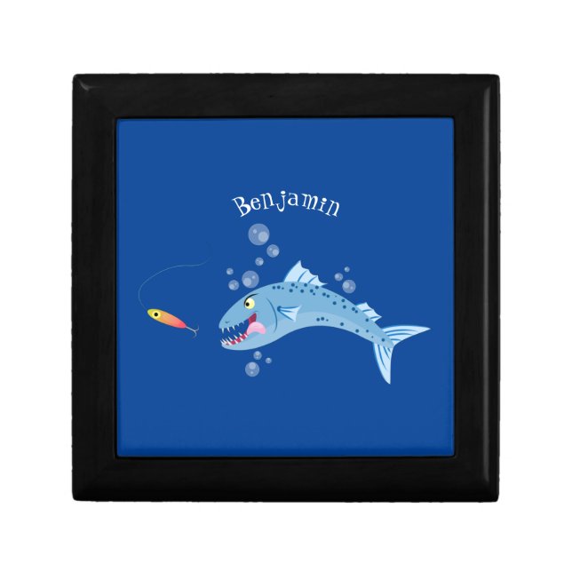 Barracuda fish hungry fishing cartoon illustration gift box (Front)