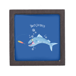 Barracuda fish hungry fishing cartoon illustration gift box