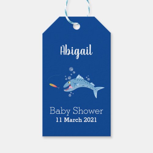 Barracuda fish hungry fishing cartoon illustration gift tags