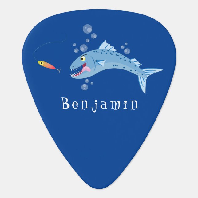Barracuda fish hungry fishing cartoon illustration guitar pick (Front)