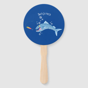 Barracuda fish hungry fishing cartoon illustration hand fan