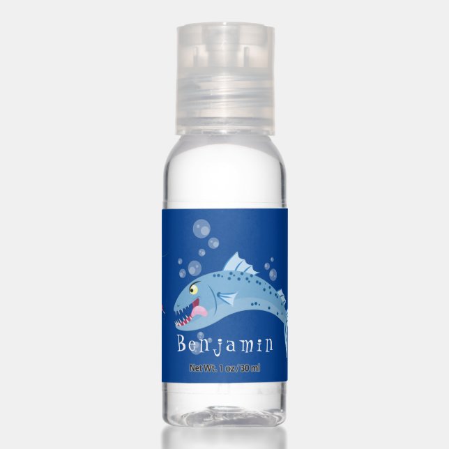 Barracuda fish hungry fishing cartoon illustration hand sanitizer (Front)
