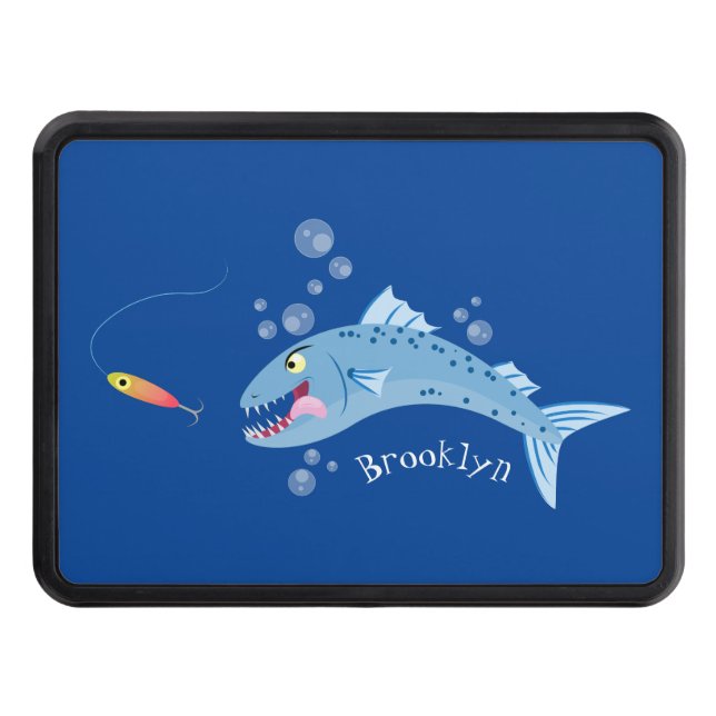 Barracuda fish hungry fishing cartoon illustration hitch cover (Front)