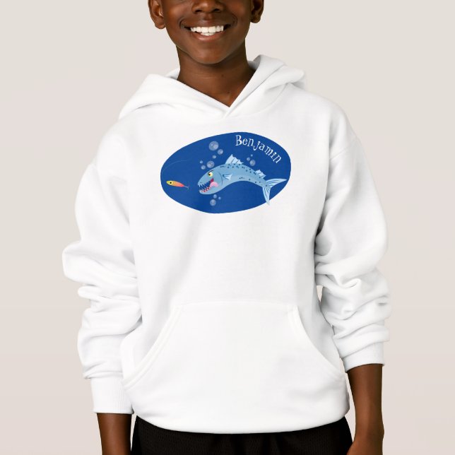Barracuda fish hungry fishing cartoon illustration hoodie (Front)