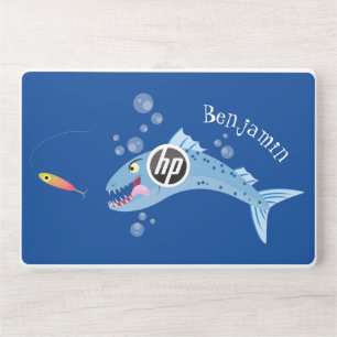 Barracuda fish hungry fishing cartoon illustration HP laptop skin