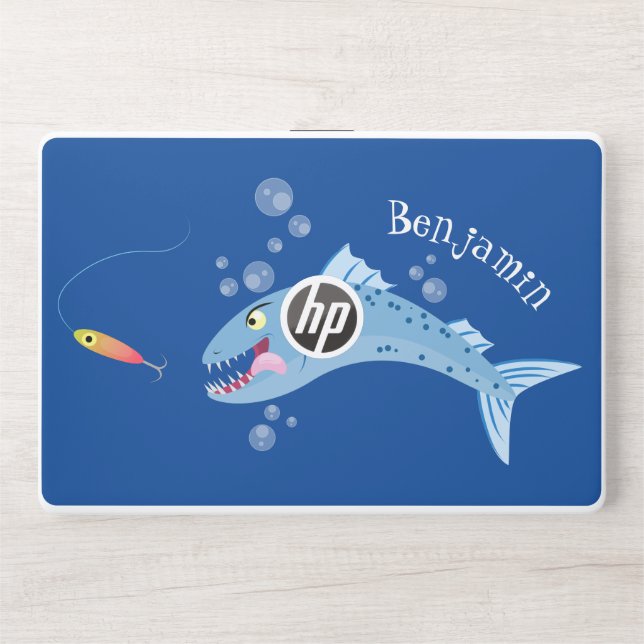 Barracuda fish hungry fishing cartoon illustration HP laptop skin (Front)