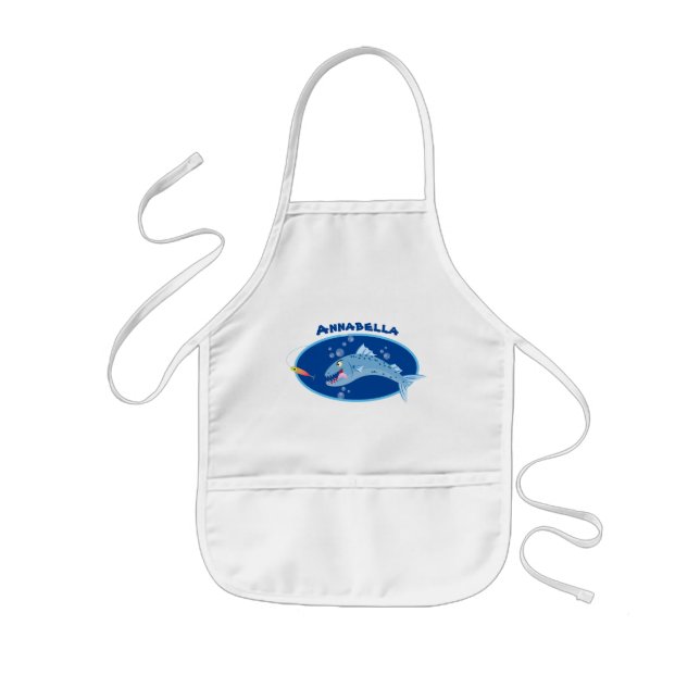Barracuda fish hungry fishing cartoon illustration kids' apron (Front)