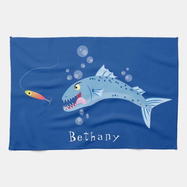 Barracuda fish hungry fishing cartoon illustration kitchen towel (Horizontal)