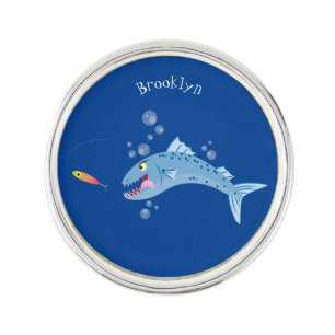 Barracuda fish hungry fishing cartoon illustration lapel pin