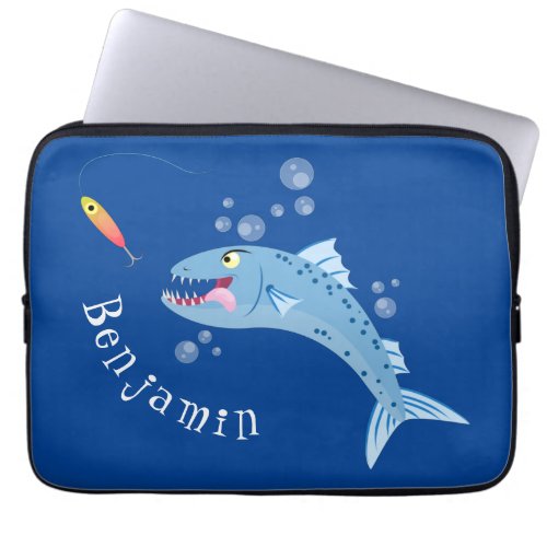 Barracuda fish hungry fishing cartoon illustration laptop sleeve