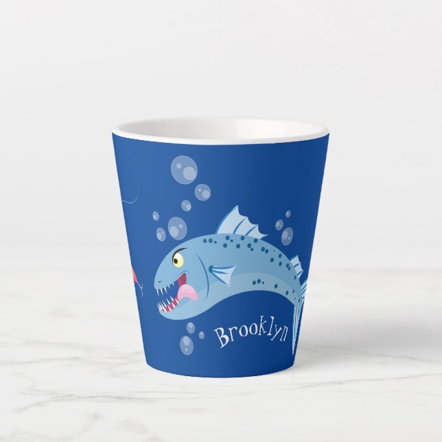 Barracuda fish hungry fishing cartoon illustration latte mug (Front)
