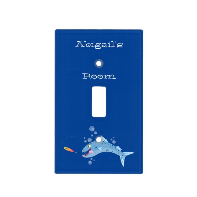 Barracuda fish hungry fishing cartoon illustration light switch cover (Front)