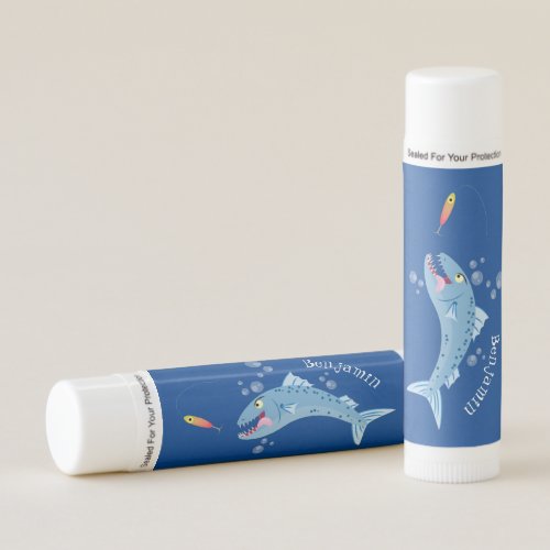 Barracuda fish hungry fishing cartoon illustration lip balm