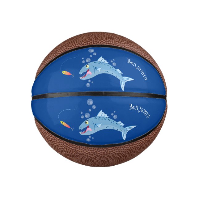 Barracuda fish hungry fishing cartoon illustration mini basketball (Front)