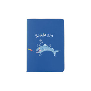 Barracuda fish hungry fishing cartoon illustration passport holder