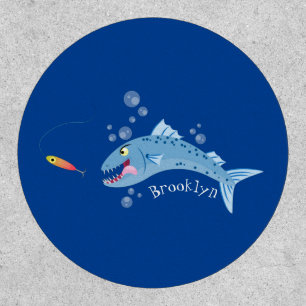 Barracuda fish hungry fishing cartoon illustration patch