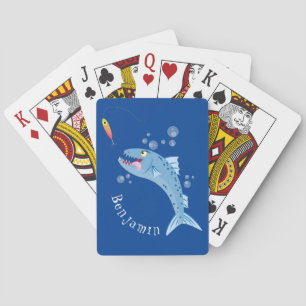 Barracuda fish hungry fishing cartoon illustration poker cards