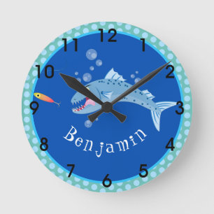 Barracuda fish hungry fishing cartoon illustration round clock