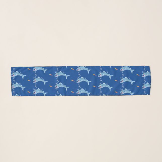Barracuda fish hungry fishing cartoon illustration scarf (Front (Horizontal))