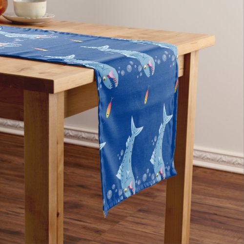 Barracuda fish hungry fishing cartoon illustration short table runner