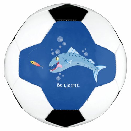 Barracuda fish hungry fishing cartoon illustration soccer ball