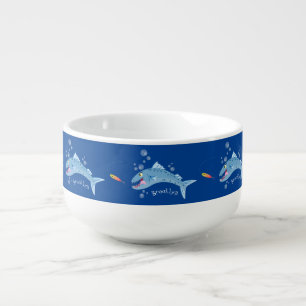 Barracuda fish hungry fishing cartoon illustration soup mug