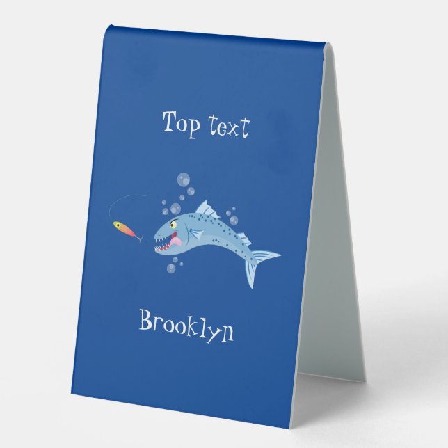 Barracuda fish hungry fishing cartoon illustration table tent (Front)