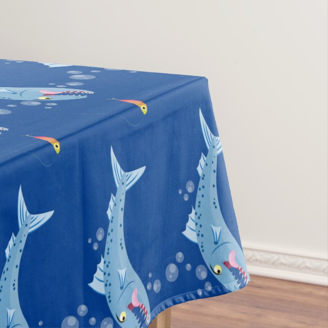 Barracuda fish hungry fishing cartoon illustration tablecloth (In Situ)